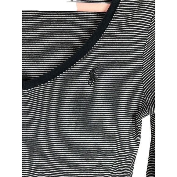 Ralph Lauren Sport Women's Striped Long Sleeve Shirt V-Neck Size Medium Navy - Picture 3 of 10